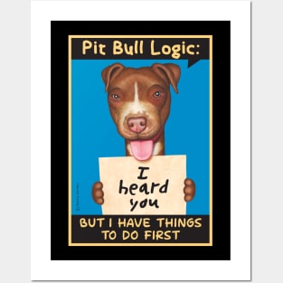 Brown Pit Bull holding sign Posters and Art